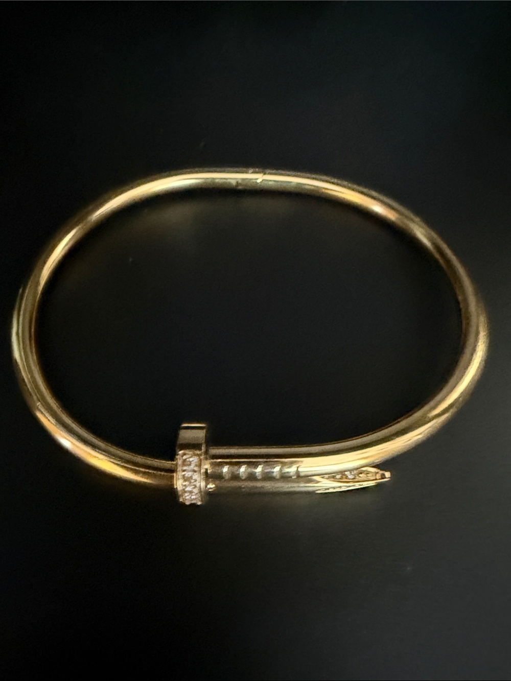 Gold-Tone Nail Bangle Bracelet with Crystal Accents - Picture 3 of 7